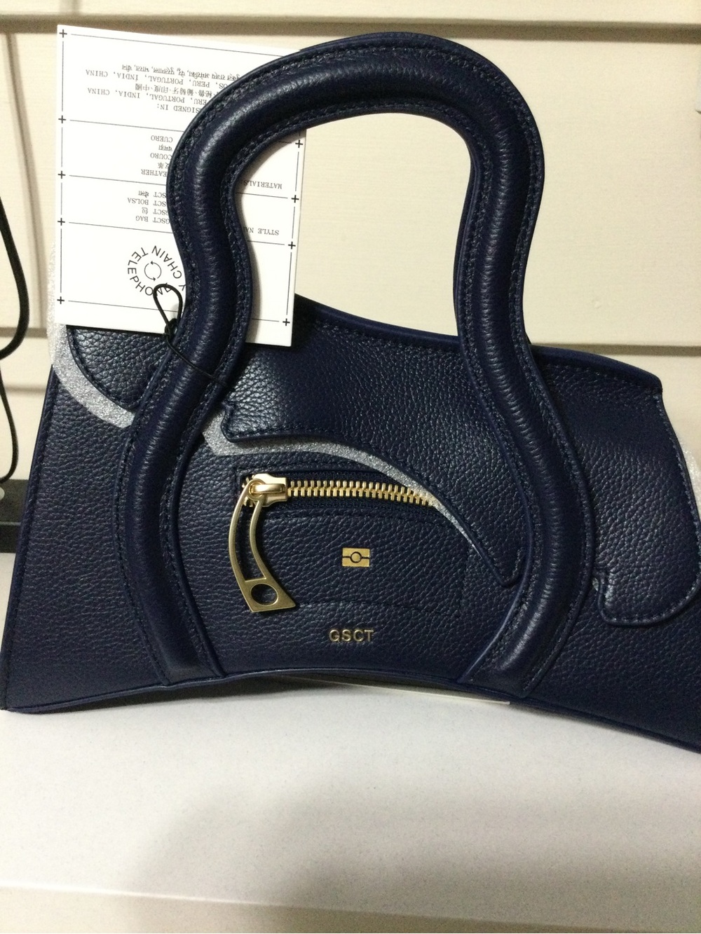 Navy Pebbled Leather Clutch MSCHF GSCT JFK Handbag MSRP shoulder strap included